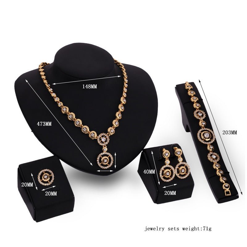 Alloy Rhinestone-encrusted Jewelry Four-piece Necklace $38.37 Dana Fashion Color: 18K Gold 61154169 Women's Accessories Product information: Pattern: Square Treatment Process: Diamond Color: 18K gold/61154169 Pendant material: artificial crystal Chain sty