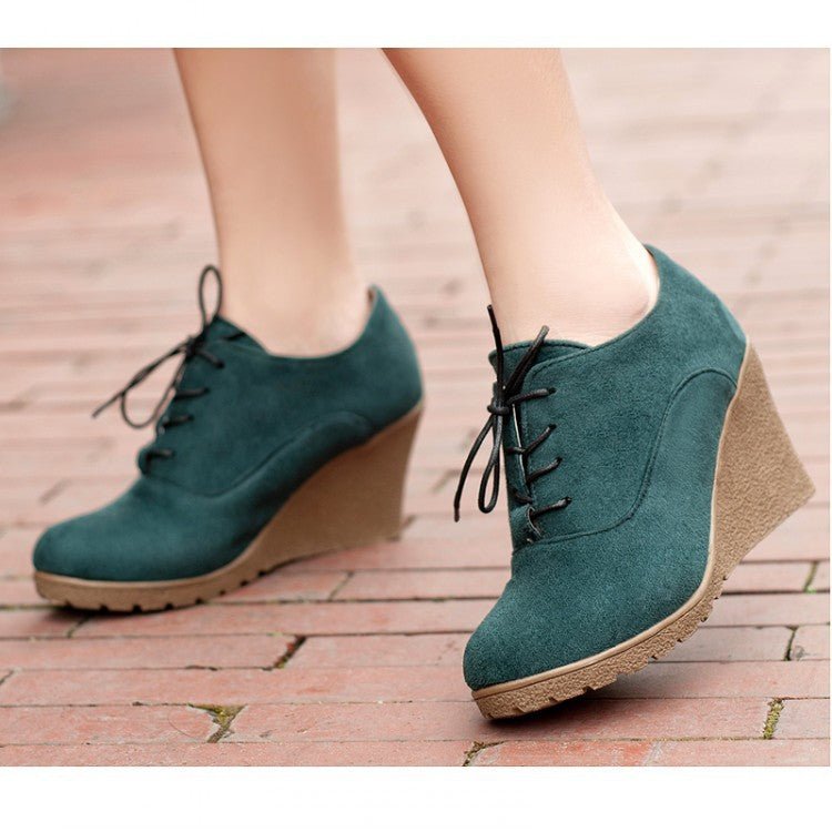 Ankle Boots Flat Casual Women's Shoes Lace-up Wedge $51.06 Dana Fashion Color: Green Size: 34 Women's shoes Product information: Pattern: solid color Color: red, green, black, blue Upper height: low top Heel height: high heels (6-8CM) Heel shape: Wedge Si