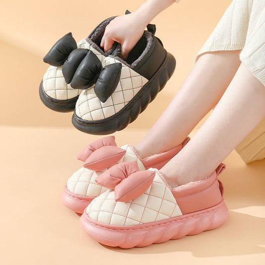 Ankle Wrap Cotton Slippers Women's Winter Thick-soled Home PU Leather Waterproof Slippers $45.50 Dana Fashion Size: 36to37 Color: Black Women's shoes Product information: Color: pink, green, black, dark gray Size: 36-37,38-39,40-41,42-43,44-45 Sole craft: