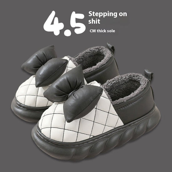 Ankle Wrap Cotton Slippers Women's Winter Thick-soled Home PU Leather Waterproof Slippers $45.50 Dana Fashion Size: 36to37 Color: Black Women's shoes Product information: Color: pink, green, black, dark gray Size: 36-37,38-39,40-41,42-43,44-45 Sole craft: