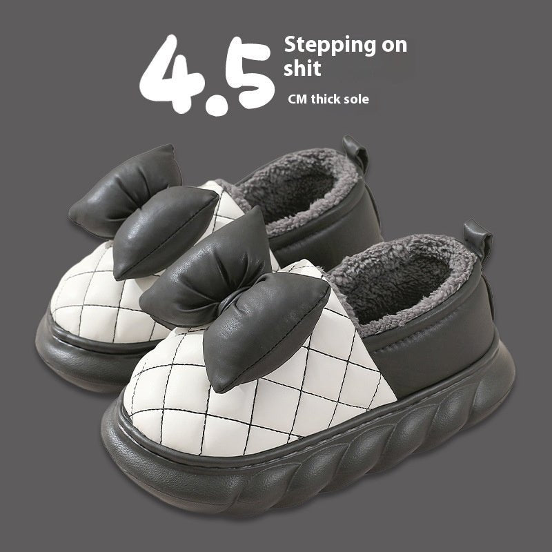 Ankle Wrap Cotton Slippers Women's Winter Thick-soled Home PU Leather Waterproof Slippers $45.50 Dana Fashion Size: 36to37 Color: Black Women's shoes Product information: Color: pink, green, black, dark gray Size: 36-37,38-39,40-41,42-43,44-45 Sole craft: