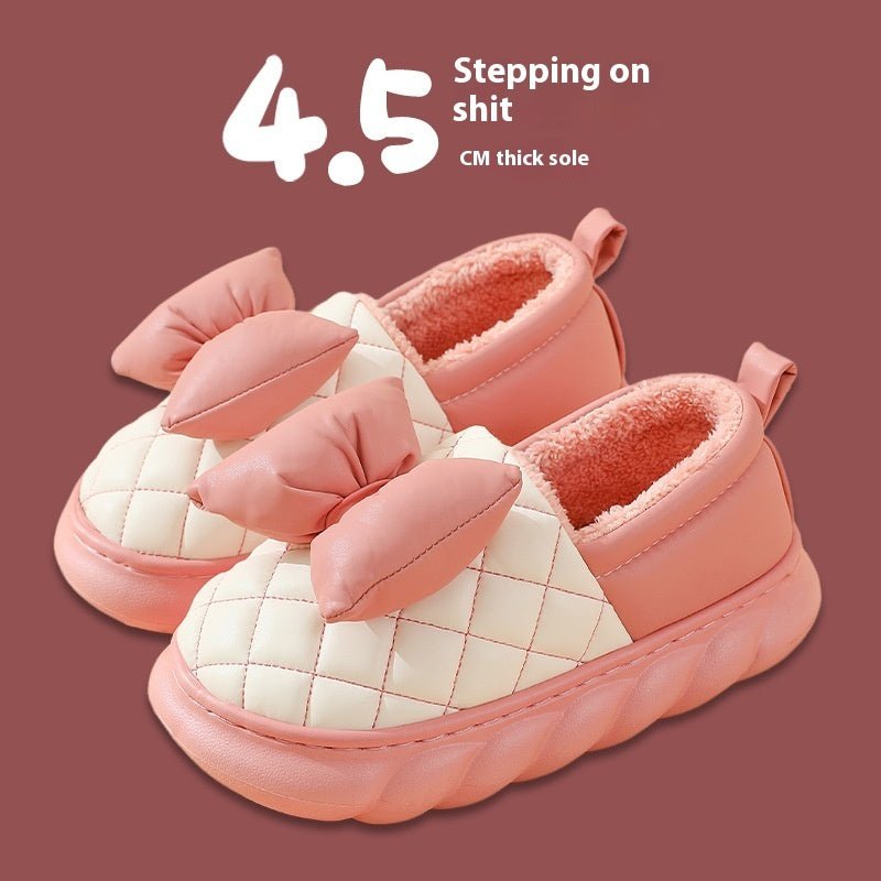 Ankle Wrap Cotton Slippers Women's Winter Thick-soled Home PU Leather Waterproof Slippers $45.50 Dana Fashion Size: 36to37 Color: Pink Women's shoes Product information: Color: pink, green, black, dark gray Size: 36-37,38-39,40-41,42-43,44-45 Sole craft: