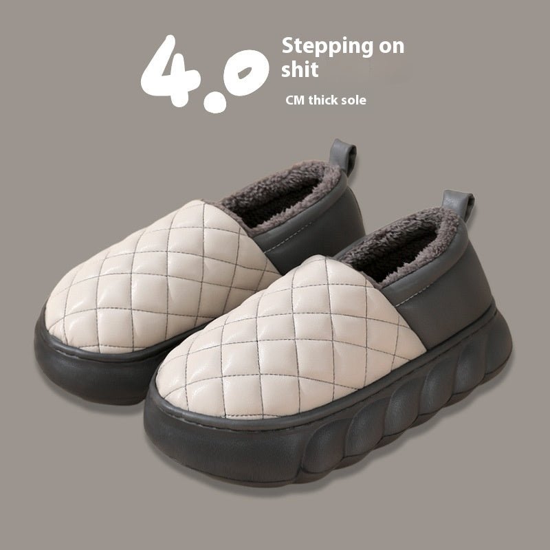 Ankle Wrap Cotton Slippers Women's Winter Thick-soled Home PU Leather Waterproof Slippers $45.50 Dana Fashion Size: 40to41 Color: Dark Gray Women's shoes Product information: Color: pink, green, black, dark gray Size: 36-37,38-39,40-41,42-43,44-45 Sole cr
