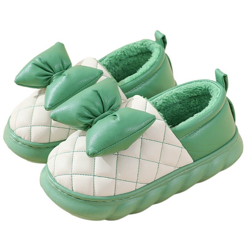 Ankle Wrap Cotton Slippers Women's Winter Thick-soled Home PU Leather Waterproof Slippers $45.50 Dana Fashion Size: 36to37 Color: Black Women's shoes Product information: Color: pink, green, black, dark gray Size: 36-37,38-39,40-41,42-43,44-45 Sole craft: