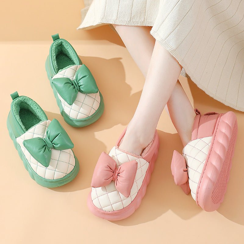 Ankle Wrap Cotton Slippers Women's Winter Thick-soled Home PU Leather Waterproof Slippers $45.50 Dana Fashion Size: 36to37 Color: Black Women's shoes Product information: Color: pink, green, black, dark gray Size: 36-37,38-39,40-41,42-43,44-45 Sole craft: