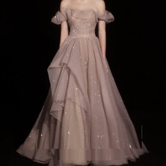 Annual Meeting Host Birthday Dress Bride Wedding Dinner Dress $299.00 Dana Fashion Color: Pink Purple Trailing Size: L Women's clothing Product information: Size: S, M, L Fabric: Skin friendly fabric Style: Korean version Popular element: straps Color cla