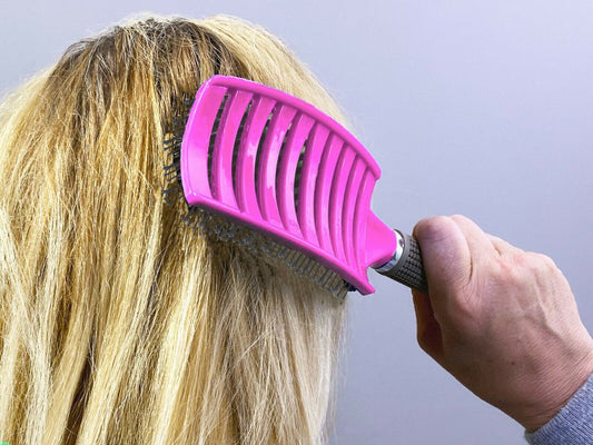 Anti Static Bending Nylon Women's Wet Curly Tangled Hair Brush Styling Tool $22.69 Dana Fashion Color: PinkPurple Beauty Tools Specification Type : Scalp Massage Brush Item : Hair Brush Head Massage Comb Material : Bristle + Nylon hair brush Handle : Rubb