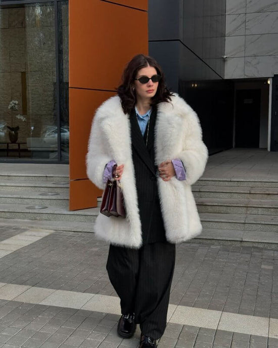 Artificial Fur Warm Coat Thick Coat Women $79.50 Dana Fashion Color: Pure White Size: 2XL Women's clothing Product information: Fabric name: artificial fur Color: Ivory Gray (suit collar lengthened), Ivory White (suit collar lengthened), pure white (suit