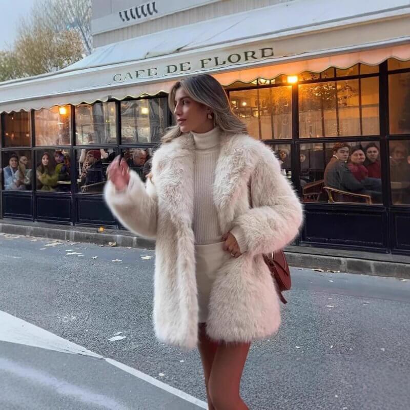 Artificial Fur Warm Coat Thick Coat Women $79.50 Dana Fashion Color: Black Size: 2XL Women's clothing Product information: Fabric name: artificial fur Color: Ivory Gray (suit collar lengthened), Ivory White (suit collar lengthened), pure white (suit colla