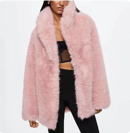 Artificial Fur Warm Coat Thick Coat Women $79.50 Dana Fashion Color: Pink Size: 2XL Women's clothing Product information: Fabric name: artificial fur Color: Ivory Gray (suit collar lengthened), Ivory White (suit collar lengthened), pure white (suit collar