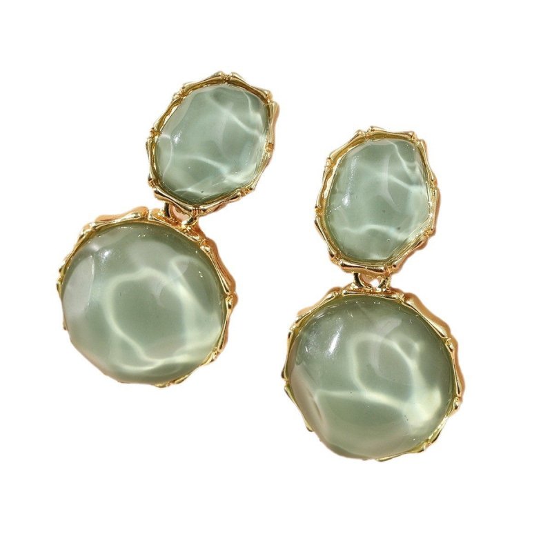 Asymmetric Light Green Creative Water Pattern Irregular Oval Earrings $15.00 Dana Fashion Color: Olive Green Women's Accessories Product information: Treatment Process: Diamond Color: Ivory White, olive green, light yellow, royal blue, pink, rose red, lig