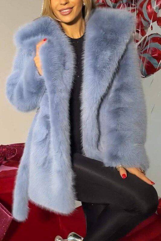 Autumn And Winter Elegant Hooded Strap Faux Fur Coat Women $49.50 Dana Fashion Color: Blue Size: 2XL Women's clothing Product information: Color: blue Size: S,M,L,XL,2XL,3XL Version: Loose Style type: fresh and sweet With fur collar: with fur collar Popul