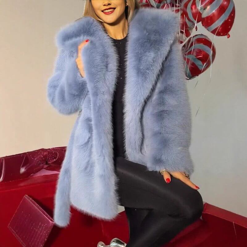 Autumn And Winter Elegant Hooded Strap Faux Fur Coat Women $49.50 Dana Fashion Color: Blue Size: 2XL Women's clothing Product information: Color: blue Size: S,M,L,XL,2XL,3XL Version: Loose Style type: fresh and sweet With fur collar: with fur collar Popul