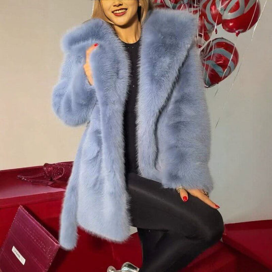 Autumn And Winter Elegant Hooded Strap Faux Fur Coat Women $49.50 Dana Fashion Color: Blue Size: 2XL Women's clothing Product information: Color: blue Size: S,M,L,XL,2XL,3XL Version: Loose Style type: fresh and sweet With fur collar: with fur collar Popul
