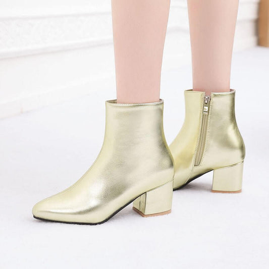 Autumn And Winter High Heel Chunky Heel Women's Leather Ankle Boots $65.50 Dana Fashion Color: Black Size: 34 Women's shoes Product information: Pattern: solid color Color: black, silver, gold Heel height: high heels (6-8CM) Socks length: low tube Heel sh
