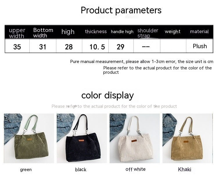 Autumn And Winter Large Capacity Tote Bags For Women $26.02 Dana Fashion Color: Beige Women's Bags Product information: Lining texture: polyester cotton Applicable scenarios: Daily matching Color: creamy-white, black, khaki, Green Outer bag type: Sandwich