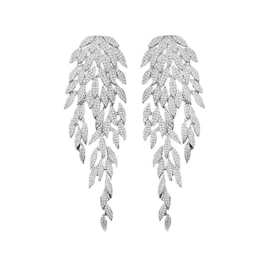 Autumn And Winter Light Luxury Leaves Tassel Long Earrings $10.41 Dana Fashion Color: Silver Women's Accessories Product information: Treatment Process: Electroplating Color: Diamond leaf-shaped earring Applicable people: women Material: Alloy Modeling: O