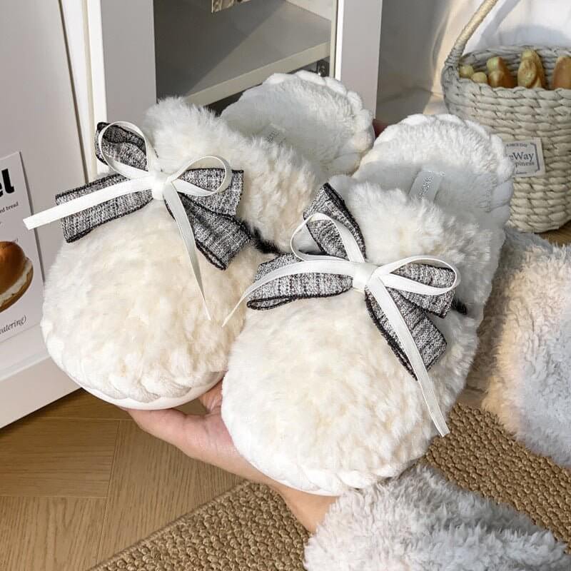 Autumn And Winter New Bow Tie Cotton Slippers Ladies Outside The Girl Heart Warm Plush Indoor Home Monthly Shoes Cotton Slippers $45.50 Dana Fashion Color: Beige Size: 36to37 Women's shoes Overview: Unique design, stylish and beautiful. Good material, com