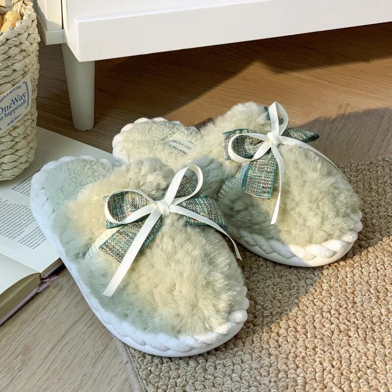 Autumn And Winter New Bow Tie Cotton Slippers Ladies Outside The Girl Heart Warm Plush Indoor Home Monthly Shoes Cotton Slippers $45.50 Dana Fashion Color: Green Size: 36to37 Women's shoes Overview: Unique design, stylish and beautiful. Good material, com