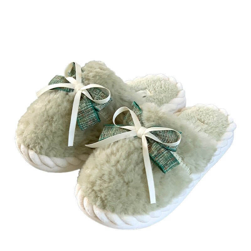 Autumn And Winter New Bow Tie Cotton Slippers Ladies Outside The Girl Heart Warm Plush Indoor Home Monthly Shoes Cotton Slippers $45.50 Dana Fashion Color: Beige Size: 36to37 Women's shoes Overview: Unique design, stylish and beautiful. Good material, com