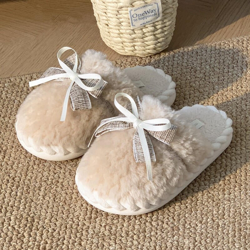 Autumn And Winter New Bow Tie Cotton Slippers Ladies Outside The Girl Heart Warm Plush Indoor Home Monthly Shoes Cotton Slippers $45.50 Dana Fashion Color: Khaki Size: 36to37 Women's shoes Overview: Unique design, stylish and beautiful. Good material, com
