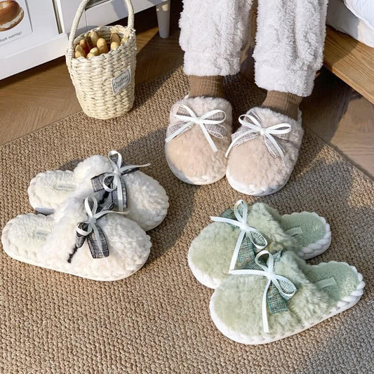 Autumn And Winter New Bow Tie Cotton Slippers Ladies Outside The Girl Heart Warm Plush Indoor Home Monthly Shoes Cotton Slippers $45.50 Dana Fashion Color: Beige Size: 36to37 Women's shoes Overview: Unique design, stylish and beautiful. Good material, com