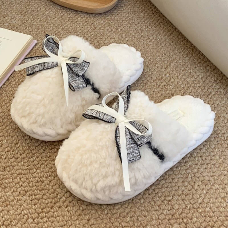 Autumn And Winter New Bow Tie Cotton Slippers Ladies Outside The Girl Heart Warm Plush Indoor Home Monthly Shoes Cotton Slippers $45.50 Dana Fashion Color: Beige Size: 36to37 Women's shoes Overview: Unique design, stylish and beautiful. Good material, com