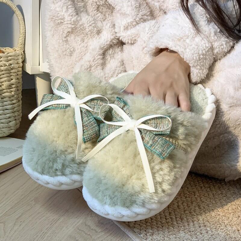 Autumn And Winter New Bow Tie Cotton Slippers Ladies Outside The Girl Heart Warm Plush Indoor Home Monthly Shoes Cotton Slippers $45.50 Dana Fashion Color: Beige Size: 36to37 Women's shoes Overview: Unique design, stylish and beautiful. Good material, com