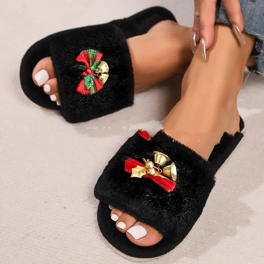 Autumn And Winter Open Toe Fluffy Slippers Word Home $28.27 Dana Fashion Color: Black Size: 36to37 Women's shoes Product information: Pattern: Cartoon Toe holder shape: round head Color: wine red, black, white Shoe Upper material: Suede Heel height: flat