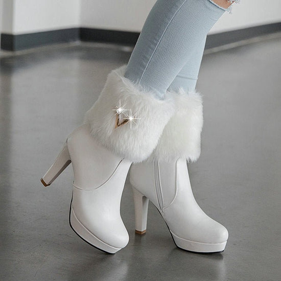 Autumn And Winter Short Boots Snow Female Buskin Female Boots Chunky Heel Booties $69.35 Dana Fashion Color: Black Size: 33 Women's shoes Product information: Color: white, black, pink Heel height: high heel (6-8CM) Sock length: low tube Heel shape: chunk