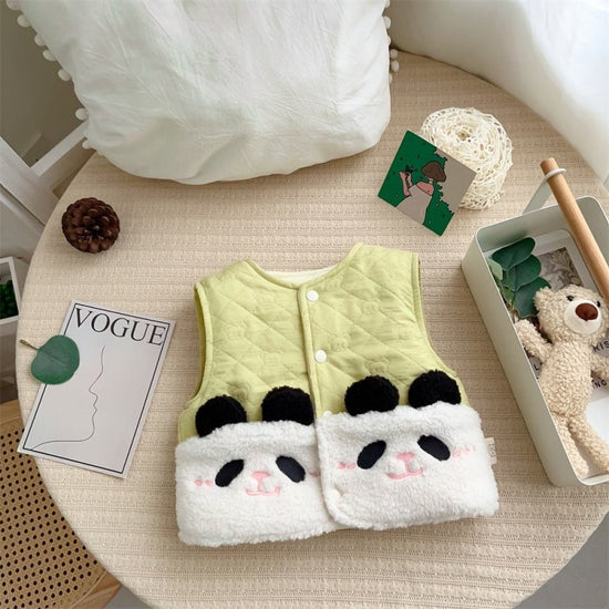 Autumn And Winter Windproof Thickening Children Outerwear Cartoon Winter Fleece Vest $33.11 Dana Fashion Color: Green Panda Suitable For Height: 100cm Baby Clothing Product information: Pattern: Cartoon Color: green Panda [wool lining quilting], brown bea