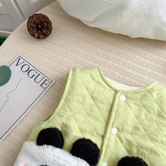 Autumn And Winter Windproof Thickening Children Outerwear Cartoon Winter Fleece Vest $32.92 Dana Fashion Color: Brown Bear Suitable For Height: 90cm Baby Clothing Product information: Pattern: Cartoon Color: green Panda [wool lining quilting], brown bear