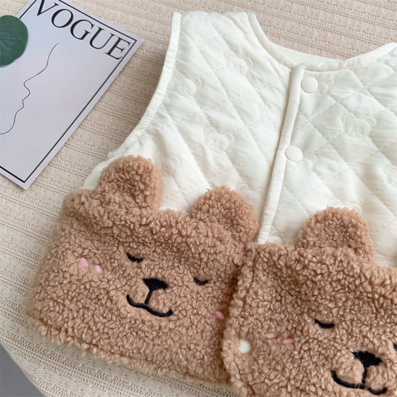 Autumn And Winter Windproof Thickening Children Outerwear Cartoon Winter Fleece Vest $32.92 Dana Fashion Color: Brown Bear Suitable For Height: 90cm Baby Clothing Product information: Pattern: Cartoon Color: green Panda [wool lining quilting], brown bear