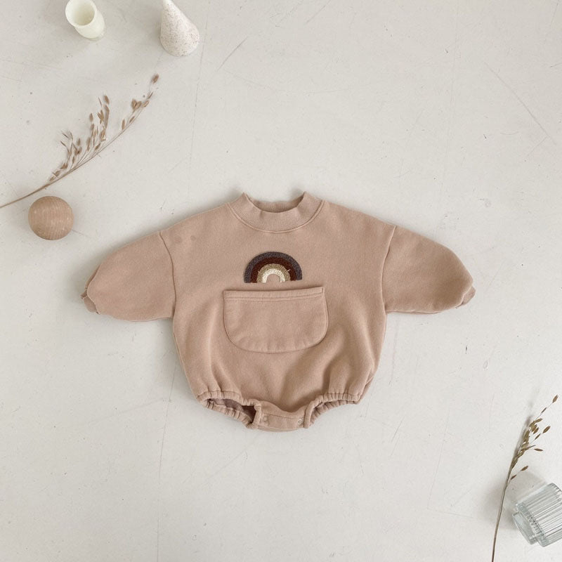 Autumn New Baby Rainbow Print Jumpsuit Romper $33.85 Dana Fashion Color: Coffee Child size: 66cm Baby Clothing Product information: Suitable season: winter Applicable gender: unisex / both men and women Sleeve Length: Long Sleeve Whether hooded: not hoode