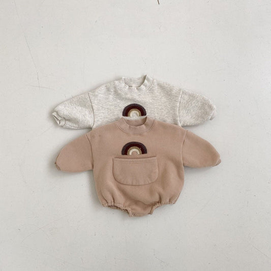 Autumn New Baby Rainbow Print Jumpsuit Romper $33.85 Dana Fashion Color: Coffee Child size: 66cm Baby Clothing Product information: Suitable season: winter Applicable gender: unisex / both men and women Sleeve Length: Long Sleeve Whether hooded: not hoode