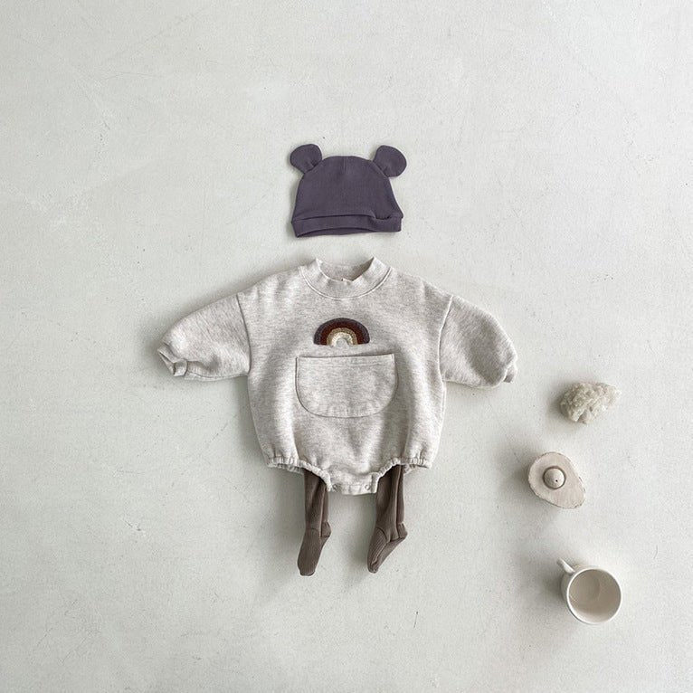 Autumn New Baby Rainbow Print Jumpsuit Romper $33.85 Dana Fashion Color: Coffee Child size: 66cm Baby Clothing Product information: Suitable season: winter Applicable gender: unisex / both men and women Sleeve Length: Long Sleeve Whether hooded: not hoode