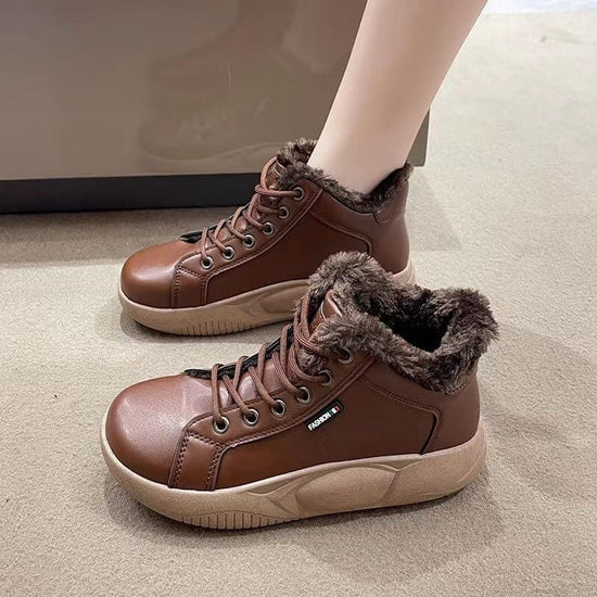 Autumn New Ins Women's Casual Sneakers $45.90 Dana Fashion Color: Brown velvet size: 35 Women's shoes Product information: Lining material: imitation leather Color: black, brown, white, black plus velvet, Brown with velvet, white with fleece lining Heel h