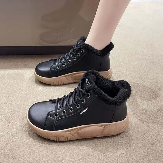 Autumn New Ins Women's Casual Sneakers $45.90 Dana Fashion Color: Black velvet size: 35 Women's shoes Product information: Lining material: imitation leather Color: black, brown, white, black plus velvet, Brown with velvet, white with fleece lining Heel h
