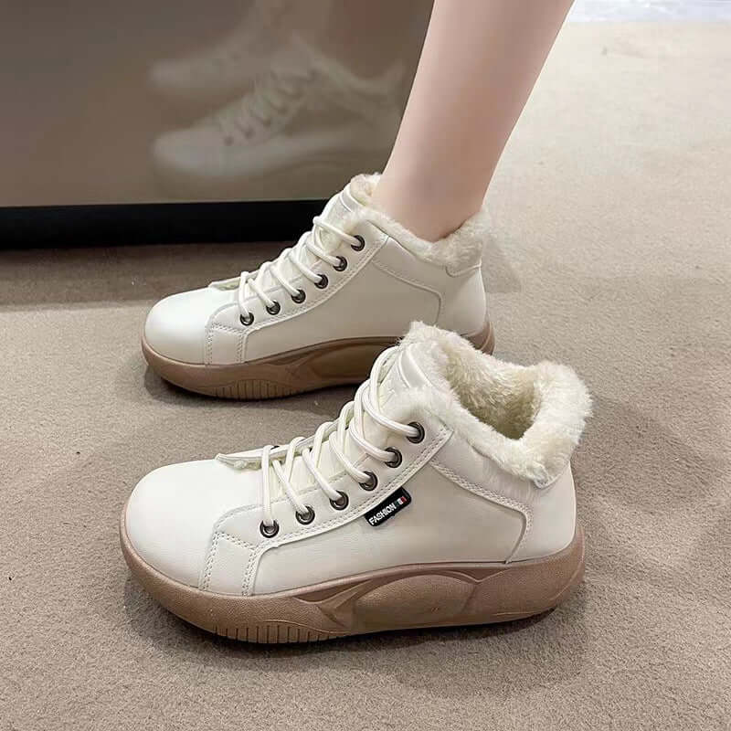 Autumn New Ins Women's Casual Sneakers $45.90 Dana Fashion Color: White velvet size: 35 Women's shoes Product information: Lining material: imitation leather Color: black, brown, white, black plus velvet, Brown with velvet, white with fleece lining Heel h