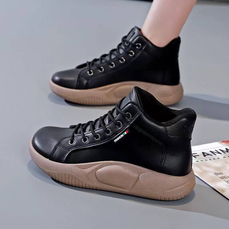 Autumn New Ins Women's Casual Sneakers $45.90 Dana Fashion Color: Black size: 35 Women's shoes Product information: Lining material: imitation leather Color: black, brown, white, black plus velvet, Brown with velvet, white with fleece lining Heel height: