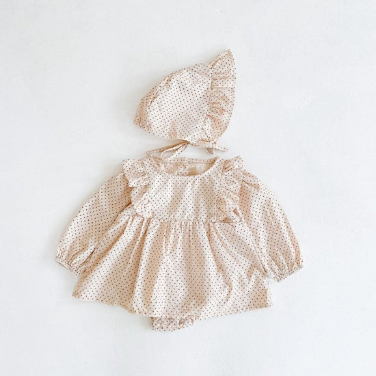 Autumn New Product Girl Baby Love Dress Long Sleeve Romper Baby Cotton One-Piece Climbing Clothes Free Hat $28.52 Dana Fashion Color: M beige Child size: 66cm Baby Clothing Product information: Thickness: General Main fabric composition: cotton Main fabri