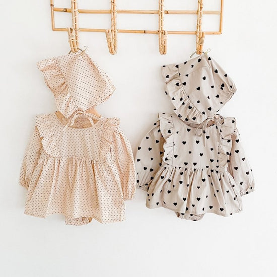 Autumn New Product Girl Baby Love Dress Long Sleeve Romper Baby Cotton One-Piece Climbing Clothes Free Hat $33.84 Dana Fashion Color: Light Grey Child size: 66cm Baby Clothing Product information: Thickness: General Main fabric composition: cotton Main fa