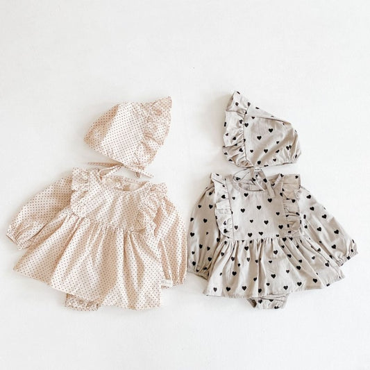 Autumn New Product Girl Baby Love Dress Long Sleeve Romper Baby Cotton One-Piece Climbing Clothes Free Hat $33.84 Dana Fashion Color: Light Grey Child size: 66cm Baby Clothing Product information: Thickness: General Main fabric composition: cotton Main fa