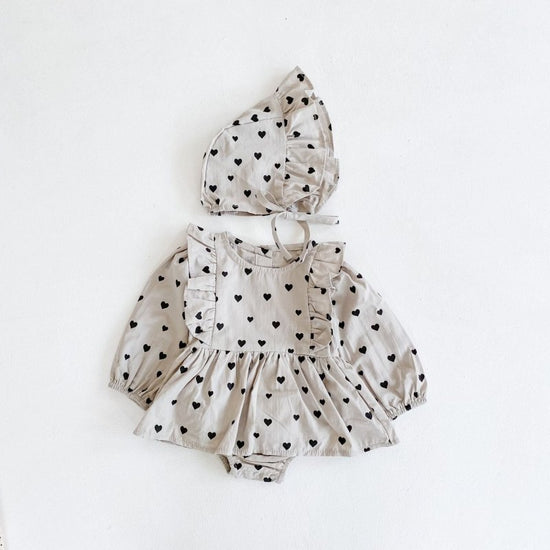 Autumn New Product Girl Baby Love Dress Long Sleeve Romper Baby Cotton One-Piece Climbing Clothes Free Hat $33.84 Dana Fashion Color: Light Grey Child size: 66cm Baby Clothing Product information: Thickness: General Main fabric composition: cotton Main fa