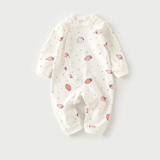 Autumn Thin Baby Pajamas And Baby Onesies $15.00 Dana Fashion Color: Strawberry Size: 59cm Baby Clothing Product information: Full grade: Class A Fabric name: Cotton Suitable seasons: spring and autumn, winter, spring, autumn Suitable age: newborns (0~1 y