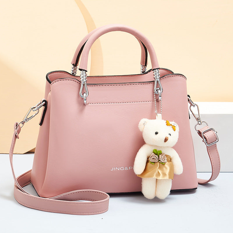 Handbag Shoulder Large Capacity Soft Leather Bear Pendant Women's Bag - Dana Fashion