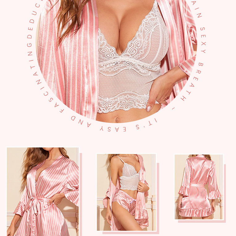 Women's Striped Love Nightgown Suit - Dana Fashion
