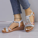Casual Wedges Sandals With Rhinestone Summer Plus-size Peep-toe Roman Shoes - DanaFashionstore