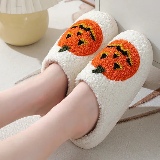 Halloween Pumpkin Cartoon Slippers Warm Winter Slippers Men And Women Couples Indoor House Shoes - DanaFashionstore