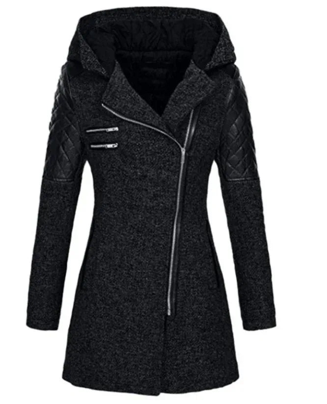 Women Warm Slim Full Zipper Coat Thick Woolen Coat Female Fall Winter Windbreaker Hooded Diagonal Zipper Women's Clothing - DanaFashionstore